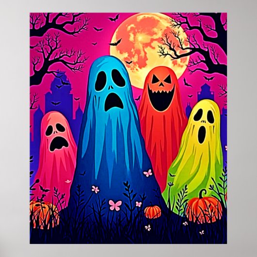 Neon Ghosts' Halloween Party Design ポスター (正面)