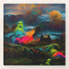 Neon Ghosts in a Haunted Fantasy Landscape ガラスコースター