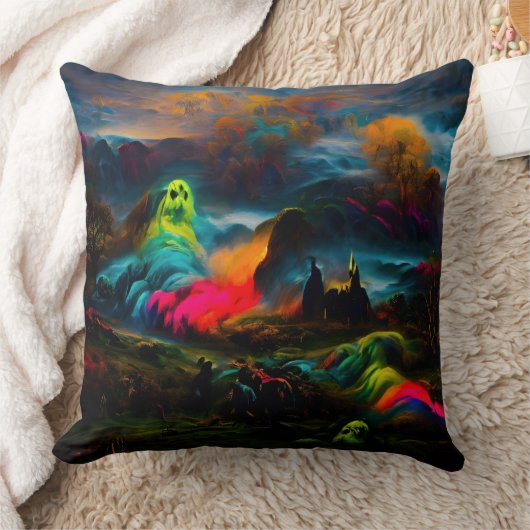 Neon Ghosts in a Haunted Fantasy Landscape クッション (ブランケット)
