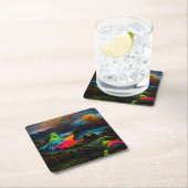 Neon Ghosts in a Haunted Fantasy Landscape スクエアペーパーコースター (インサイチュ)