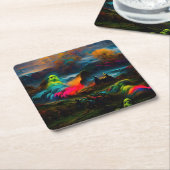 Neon Ghosts in a Haunted Fantasy Landscape スクエアペーパーコースター (アングル)