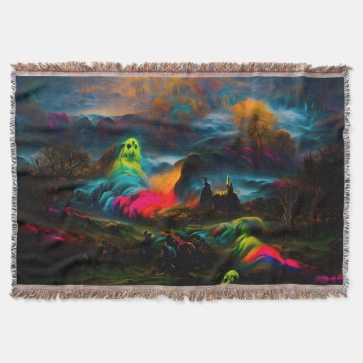 Neon Ghosts in a Haunted Fantasy Landscape スローブランケット (正面)