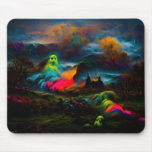 Neon Ghosts in a Haunted Fantasy Landscape マウスパッド (正面)