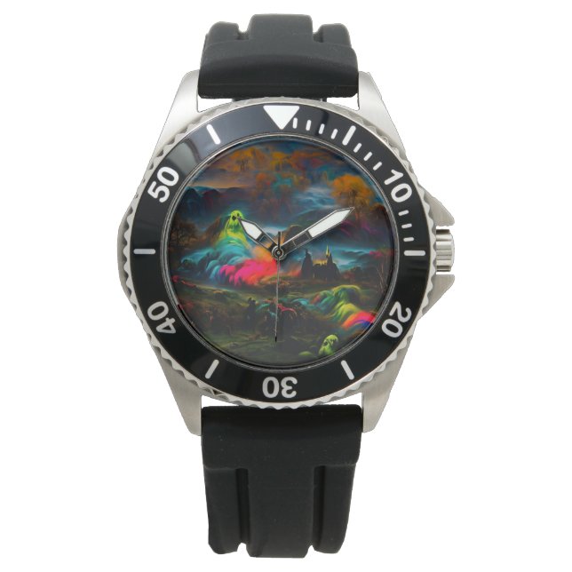 Neon Ghosts in a Haunted Fantasy Landscape 腕時計 (正面)