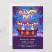 Neon Ghosts & Pumkins Tropical Bar Halloween Party 招待状 (正面)
