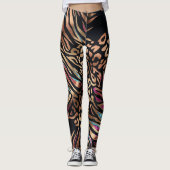 Neon Glam Animal Mix Tiger Leopard Pattern レギンス (正面)