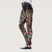 Neon Glam Animal Mix Tiger Leopard Pattern レギンス (左)