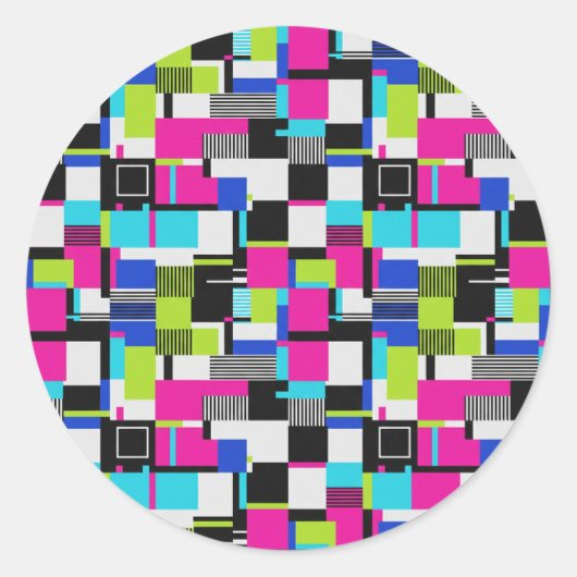 Neon Glitch Art Aesthetic Vinyl Sticker ラウンドシール (正面)