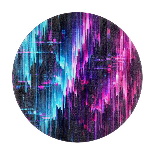 Neon Glitch Data Stream Abstract カッティングボード (正面)