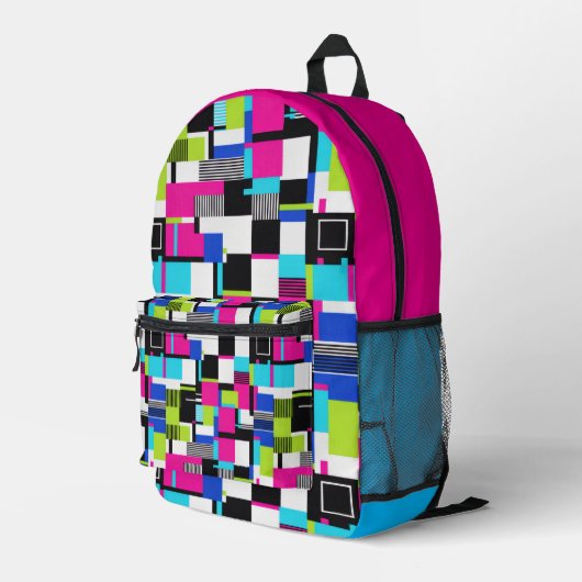 Neon Glitch Geometric Aesthetic Backpack プリントバックパック (裏面右端)