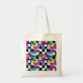 Neon Glitch Geometric Canvas Tote Bag トートバッグ (正面)
