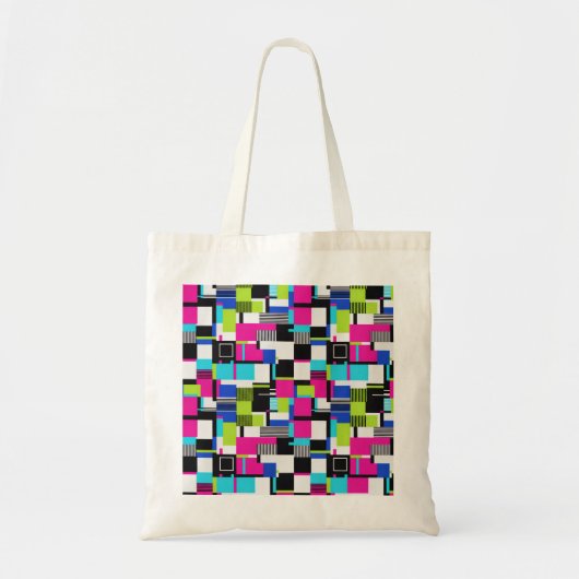 Neon Glitch Geometric Canvas Tote Bag トートバッグ (正面)