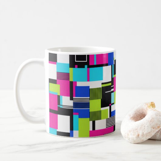 Neon Glitch Geometric Ceramic Coffee Mug コーヒーマグカップ (ドーナツ)