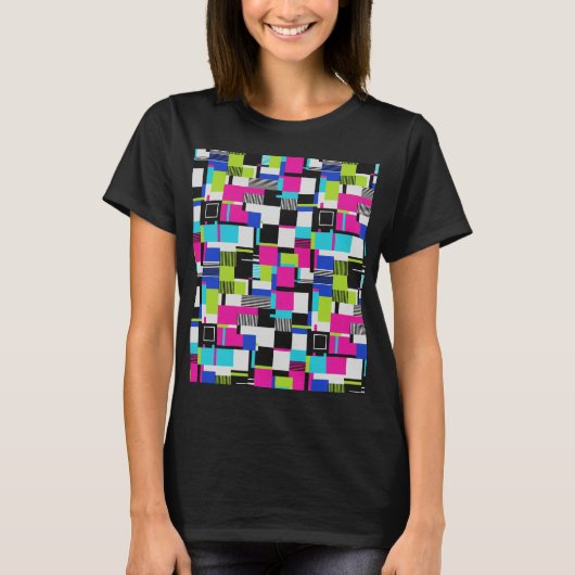 Neon Glitch Geometric Cyberpunk T-Shirt Tシャツ (正面)