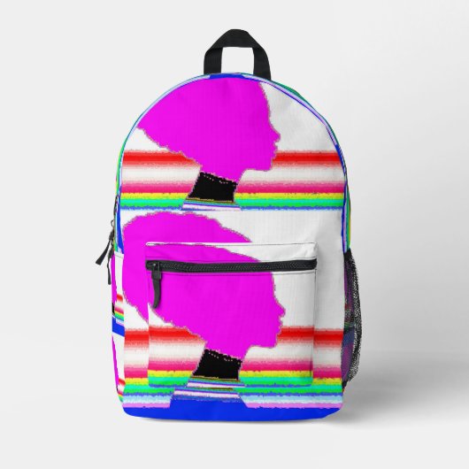 Neon Glitch – Striped Art Backpack プリントバックパック (正面)
