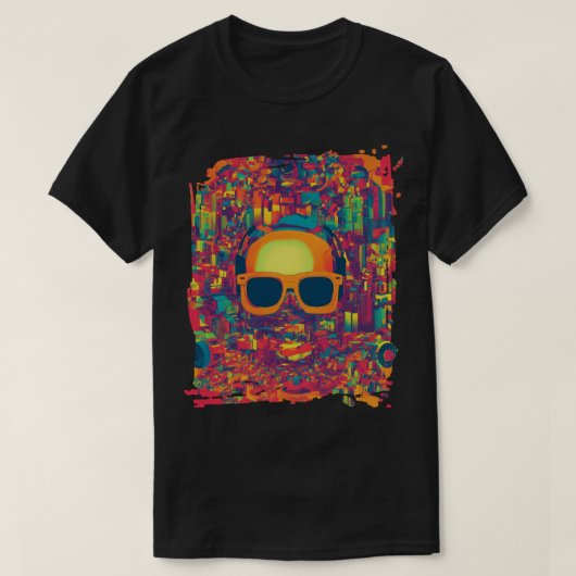 "Neon Glitch Vibes" Abstract Art T-Shirt –  Tシャツ (デザイン正面)