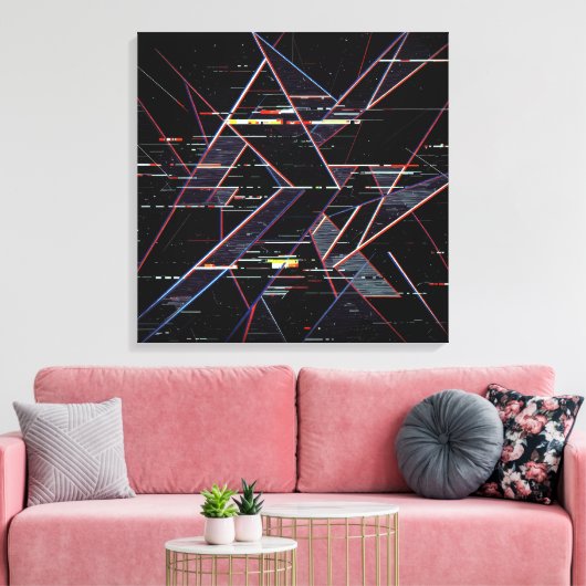  Neon Glitchcore Geometric Shapes on Black キャンバスプリント (インサイチュ (リビング))