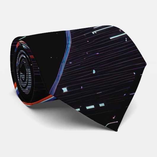 Neon Glitchcore Geometric Shapes on Black ネクタイ (ロール)