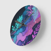 Neon Glitter Botanical Abstract ラウンド壁時計 (傾斜)
