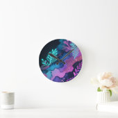 Neon Glitter Botanical Abstract ラウンド壁時計 (ホーム)