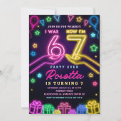 Neon Glow 7th Birthday | I Was 6 Now I Am 7 Viral  招待状 (正面)