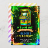 Neon glow arcade birthday invitation 招待状 (正面/裏面)