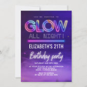 Neon Glow Birthday Party – Glow All Night Theme 招待状 (正面)