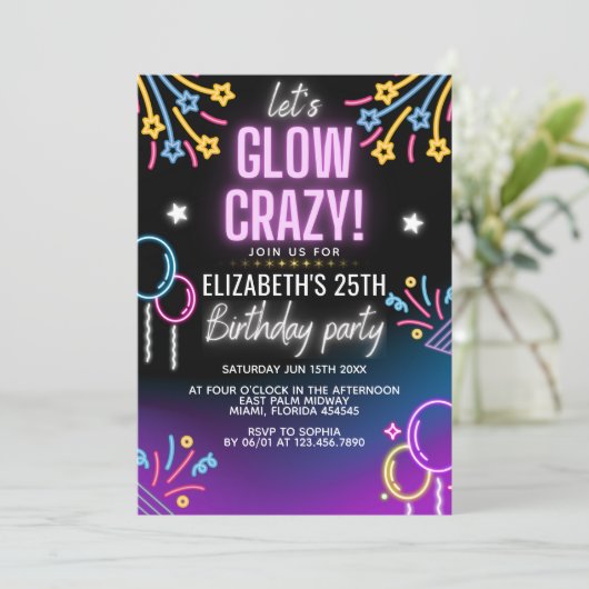 Neon Glow - Birthday Party Invitation 招待状 (スタンド正面)