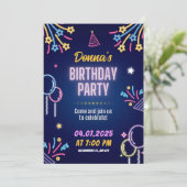 Neon Glow Birthday Party Invitation for Her 招待状 (スタンド正面)