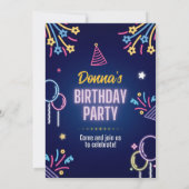 Neon Glow Birthday Party Invitation for Her 招待状 (裏面)