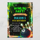 Neon glow bowling boy theme invitation 招待状 (正面)
