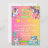 Neon Glow Cute Animal Girly birthday party 招待状 (正面)