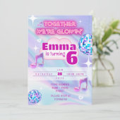 Neon Glow Dance Birthday Invitation | Pastel Disco 招待状 (スタンド正面)