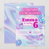 Neon Glow Dance Birthday Invitation | Pastel Disco 招待状 (正面/裏面)