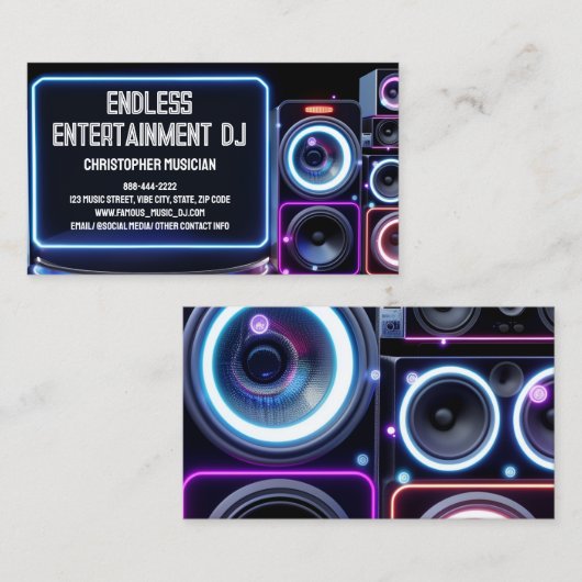 Neon Glow DjパーティーミュージックDeejay DJsディスクジョッキー 名刺 (正面/裏面)