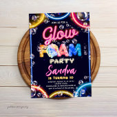Neon Glow Foam Party Birthday - Color Bubbles Glow 招待状