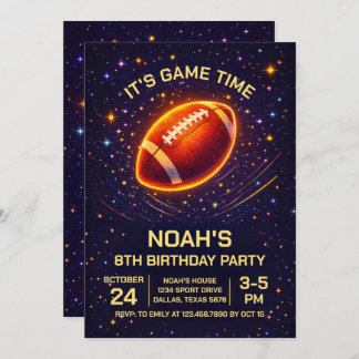 Neon Glow Football Birthday Invitation 招待状