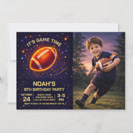 Neon Glow Football Birthday Photo Invitation 招待状