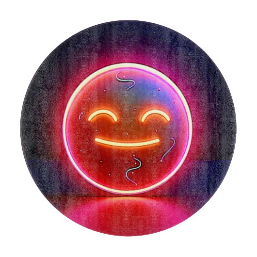 Neon Glow Happy Face Art カッティングボード (正面)