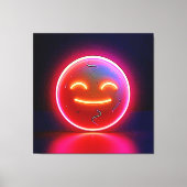 Neon Glow Happy Face Art キャンバスプリント (正面)