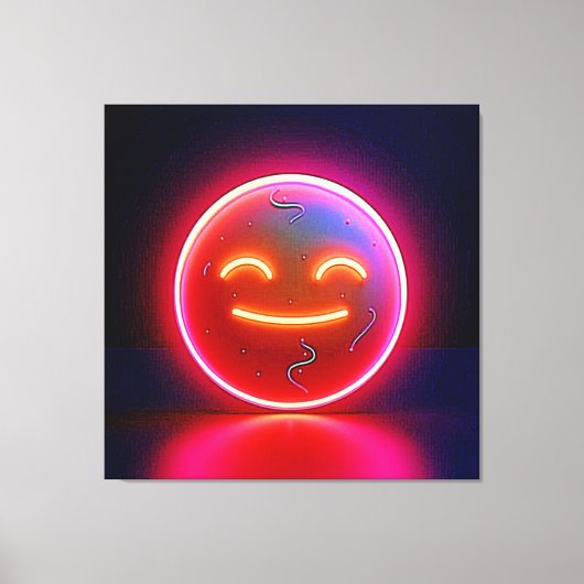 Neon Glow Happy Face Art キャンバスプリント (正面)