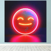 Neon Glow Happy Face Art キャンバスプリント (インサイチュ (ウッドフロア))