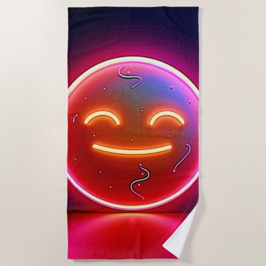 Neon Glow Happy Face Art ビーチタオル (正面)