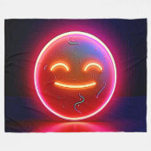 Neon Glow Happy Face Art フリースブランケット (正面(横))