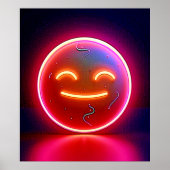 Neon Glow Happy Face Art ポスター (正面)