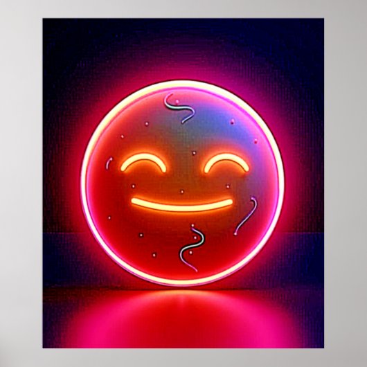 Neon Glow Happy Face Art ポスター (正面)