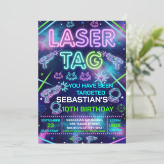 Neon Glow Laser Tag And Arcade Birthday Party 招待状