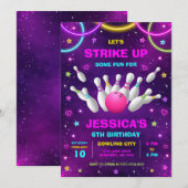 Neon Glow Party Bowling Birthday Invitation 招待状 (正面/裏面)
