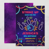 Neon Glow Party Bowling Birthday Invitation 招待状 (正面/裏面)