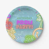 Neon Glow Pool Party Any Age Birthday ペーパープレート (正面)